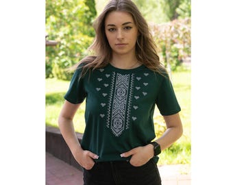 Embroidered T-Shirt, Emerald Green, Ukrainian Clothing