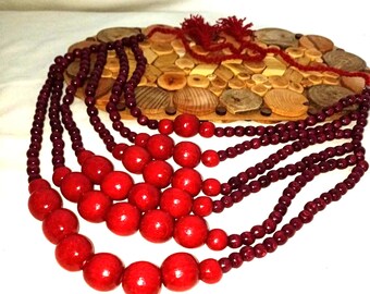 Handmade necklace made of natural red and burgundy. Carpathian beech wood. Eco-friendly accessory from Ukrainian craftsmen+gift from Ukraine