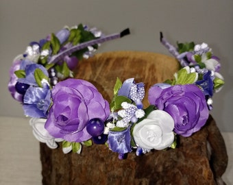 Handmade Lilac Flower Crown, Purple White Floral Headband