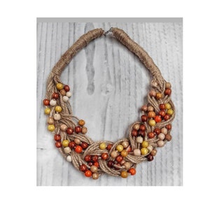 Ukrainian necklace made of natural wood and harness. Handmade. Author&#39;s design. Ukraine. Wooden ecological accessory + gift from Ukraine