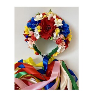 Ukrainian flower crown with multi-colored ribbons Beautiful ethnic decoration + gift from Ukraine