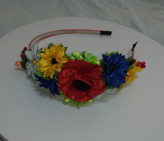 Ukrainian Flower Crown: Handmade Poppy, Sunflower Headband  display picture 3
