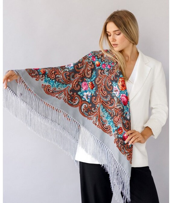 White Deer Floral Print Sheer Scarf Wrap – Lightweight Viscose, Oil Paint Wrinkle Effect