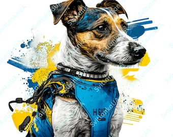 Nourrissez les animaux d'Ukraine. Image numérique PNG sans fond/JPG Chien renifleur d'explosifs Race de chien patron Jack Russell Terrier