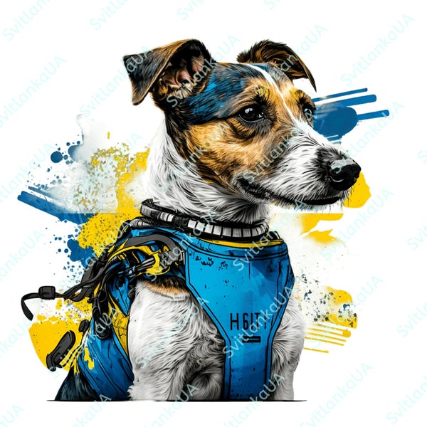 Feed the animals of Ukraine. Digital PNG image without background/JPG Explosive sniffer dog Dog Patron Jack Russell Terrier breed