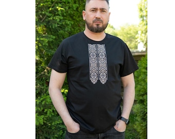 Men's Ukrainian Embroidered T-Shirt, Natural Cotton, Made in Ukraine