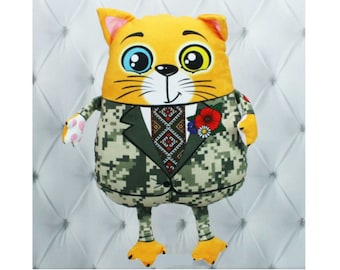 Ukrainian soft patriotic decorative toy-pillow-souvenir "Ukrainets" greeting cat. Collector's item. Limited edition. Popular novelty + gift