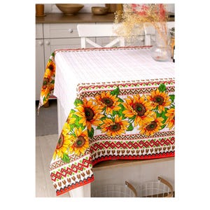 Mantel natural ucraniano Girasoles en caja de regalo + 4 servilletas de regalo + regalo sorpresa de Ucrania