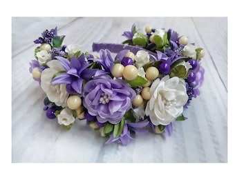 Handmade Ukrainian Flower Crown: Purple Floral Head Wreath