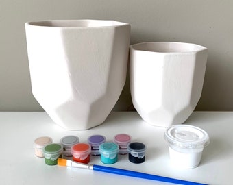 Succulent Planter, Cactus Planter, DIY Pottery Painting Kit, Faceted Planter, DIY Planter, Geometric Planter, At home pottery painting kit,