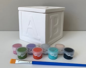ABC box, DIY nursery room decor, At home Pottery painting kit, Ceramic Art Kit, Kids Art Kits, baby shower gift, Virtual event ideas