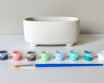 DIY Pottery Painting Kit, Succulent Planter, Ready-to-paint ceramic, Modern Planter Painting Kit, at home pottery Kit, Chunky Planter