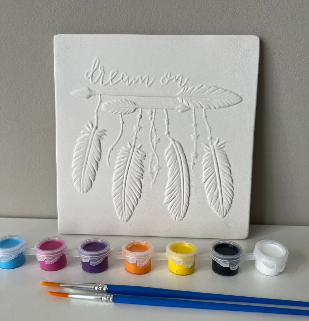 Dream on Tile, Painting Kit, Tile DIY Paint Kit, Readytopaint Ceramic, Art Kits for Kids, Kids