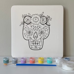 Day of the Dead Sugar skull, Halloween decor, DIY Pottery Painting Kit, ready to paint ceramics, Craft Art Party Supply, At home pottery