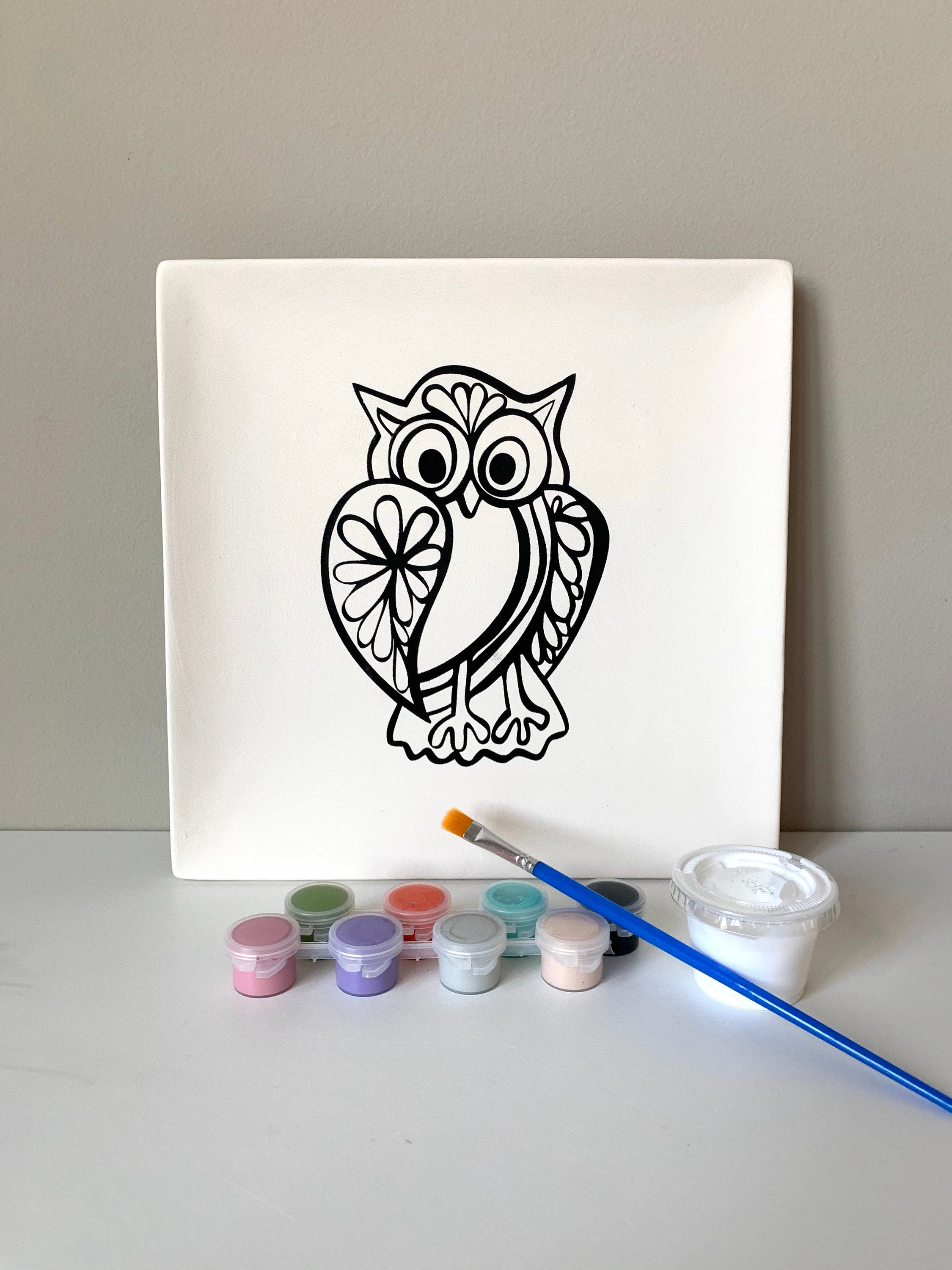 Owl Dish DIY Owl Pottery Painting Kit at Home Pottery Etsy