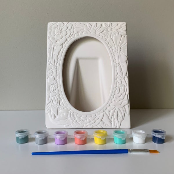 Floral picture frame, DIY Pottery Painting Kit, DIY home Décor, Craft Supplies, Ceramic Picture Frame, Ready-to Paint Ceramic, Clay Art kit