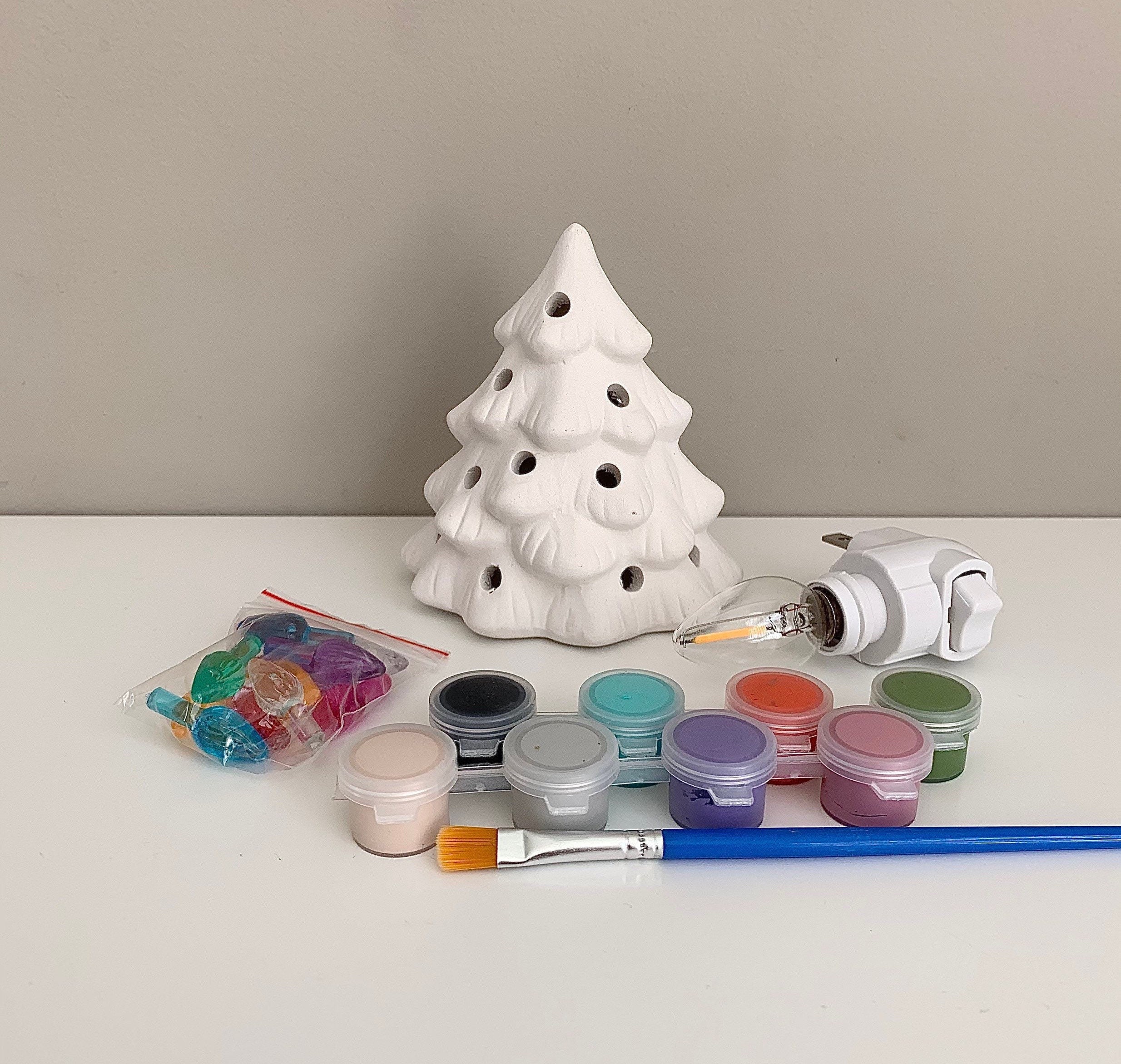 Set of 6 Ceramic Christmas Santa Snowman Tree Figurines Paint Craft Kit  Unpainted Ceramics Plaster Keepsake for Kids Classroom Art Project Xmas  Favors Holiday Party Decoration Paint & Brushes Included