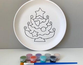 Christmas tree dish, Christmas plate, DIY Christmas decor, Christmas Pottery Kits, Christmas craft, Kids Art Kit, virtual Christmas party
