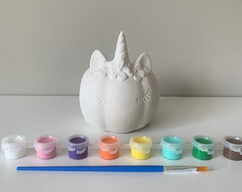 Unicorn Pumpkin, Unicorn pottery painting kit, Pumpkin Pottery painting, At home Pottery painting kit, Pumpkin kit, Ready to Paint Ceramic
