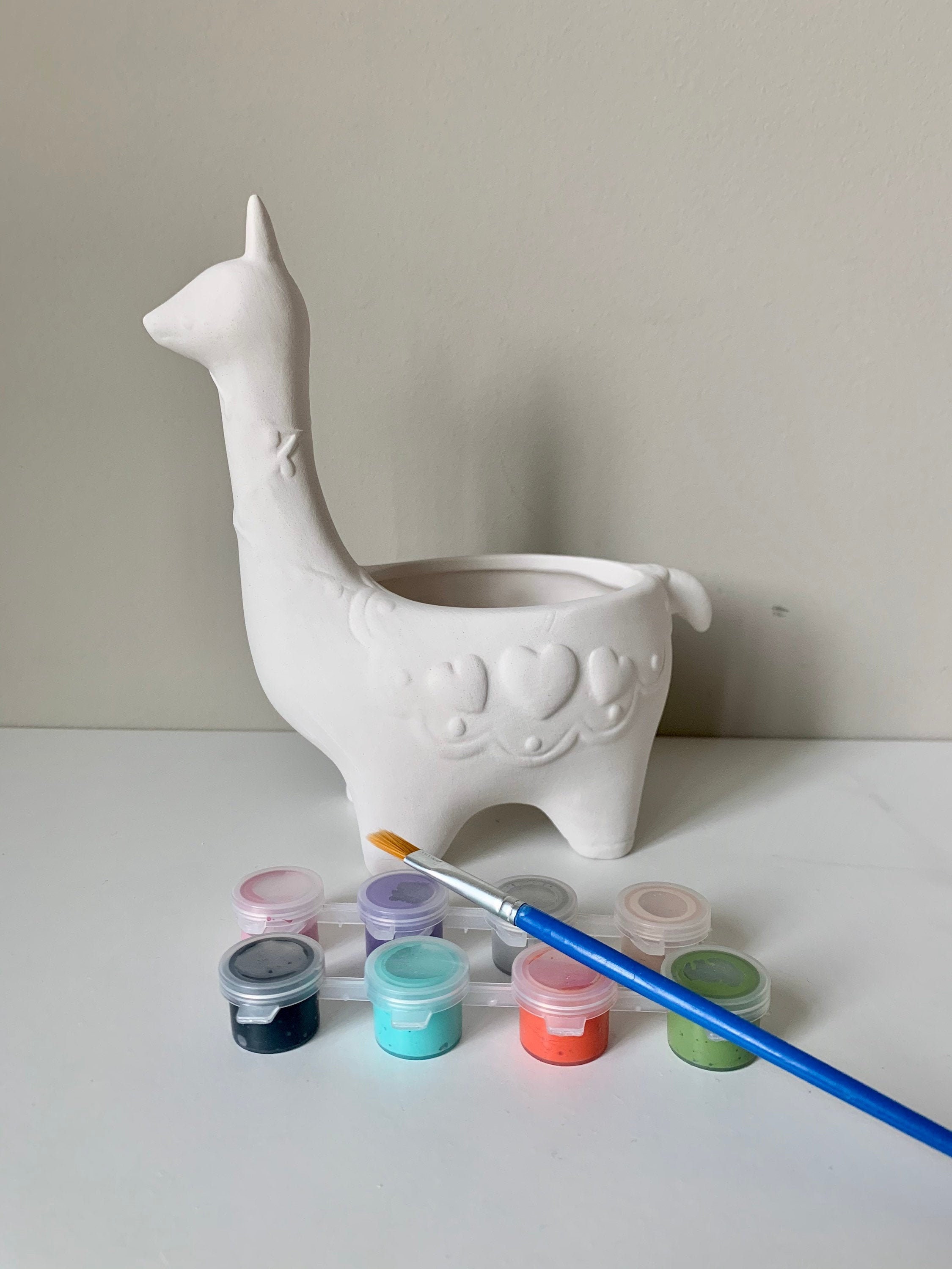 Succulent Planter Llama Pottery Painting Kit Alpaca Paint Etsy