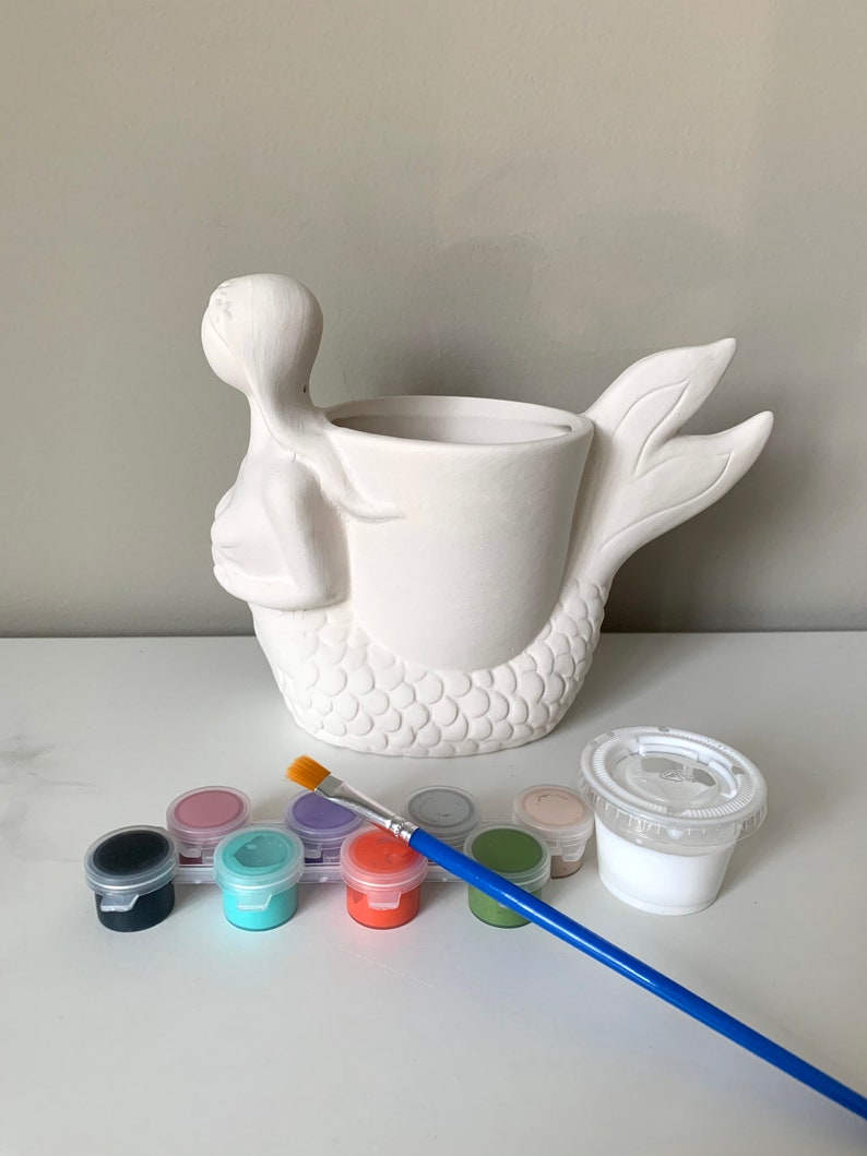 At Home Pottery Painting Kit Mermaid Succulent Planter Etsy