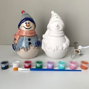 Lighted Frosty Snow Man Pottery paint kit, Christmas craft, at home pottery kits, ready to paint ceramics, Christmas Party Craft, clay kit