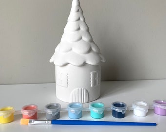 Fairy House Box, At home pottery Painting Kit, Virtual event craft, paint and sip, Birthday Party craft, ready to paint ceramics,