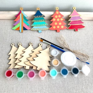 Christmas in July, Tree Ornament Painting Kit, Christmas Craft, Wooden Christmas tree, Mod Kit, Stocking Stuffer, Christmas party craft image 6