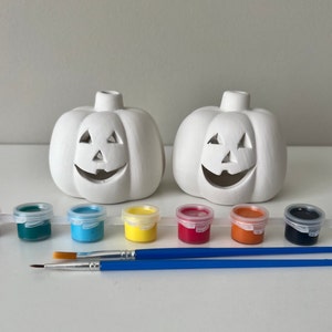 Set of 2 Jack O Lantern, DIY Pumpkin Pottery painting, Pottery painting kit, Ceramic Jack O Lantern, Pumpkin painting kit, DIY pumpkin kit image 1