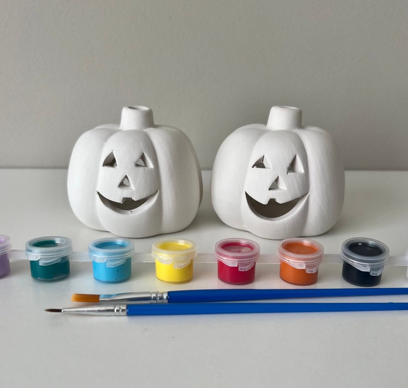 Set of 2 Jack O Lantern, DIY Pumpkin Pottery painting, Pottery painting kit, Ceramic Jack O Lantern, Pumpkin painting kit, DIY pumpkin kit image 1