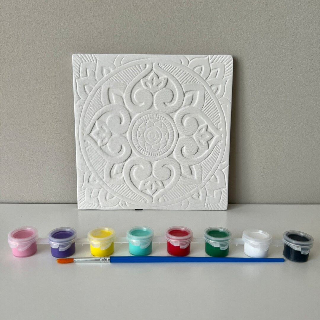 Mandala Tile Pottery Painting Kit, Mandala Paint Kit, DIY Pottery