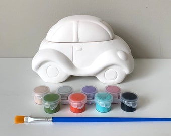 Beetle Car Box Painting Kit, En casa kit de pintura de cerámica, kit de pintura de escarabajo, fiesta de cumpleaños artesanía de cerámica, kits de arte para niños, suministros de artesanía