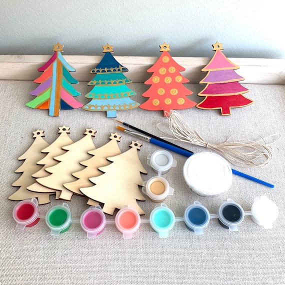 Christmas in July, Tree Ornament Painting Kit, Christmas Craft, Wooden  Christmas Tree, Mod Kit, Stocking Stuffer, Christmas Party Craft 