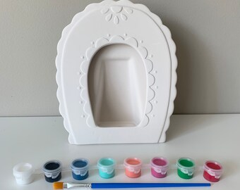 Ruffle picture frame, DIY Pottery Painting Kit, DIY home Décor, Craft Supplies, Ceramic Picture Frame, Ready-to Paint Ceramic, Clay Art kit
