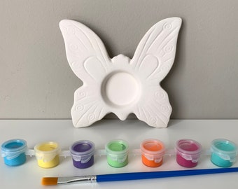 Butterfly Tea Light Holder, DIY pottery painting kit, Adult paint party, At home pottery painting kit, virtual paint event