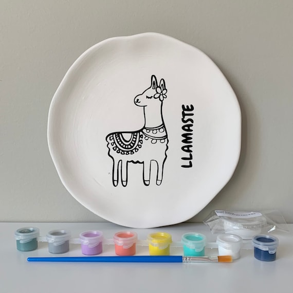 Home Pottery Kit, Ready to Paint Ceramic, Llama Painting Kit, Art in a Box, at Home Pottery Painting, Clay Kit, DIY Pottery Kit, Llama Dish