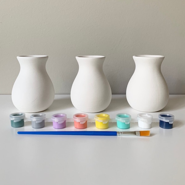Set of 3 little vase Pottery Painting Kit, Teardrop vase Paint Kit, Ceramic vase pottery paint, At home pottery, ready to paint ceramics