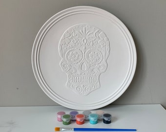 Day of the Dead Sugar skull, Halloween decor, DIY Pottery Painting Kit, Art Kits for Kids, Kids Art Kits, Craft Art Party Supply, Art box