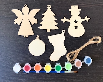 DIY Ornament Painting Kit, Christmas Craft, DIY Stocking Stuffer, Christmas party craft, wood ornaments, Christmas paint event kit, gift kit