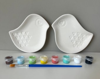 Set of lovebirds Pottery Painting Kit, Bird Dish Ceramic Art Kits for Kids, Birthday party paint kit, Kids Art Kits,