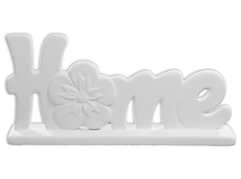 Puede incluir: Un letrero de cer&aacute;mica blanca para el hogar con un dise&ntilde;o de flor en relieve. El letrero dice "Home" en una fuente estilizada.
