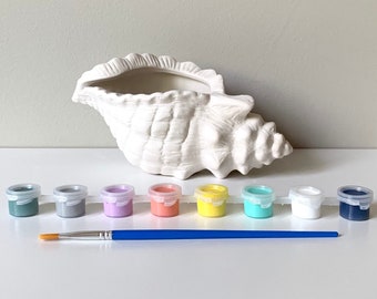 Kit de pintura de cerámica diy, jardinera suculenta, cerámica lista para pintar, kit de pintura de jardinera moderna, kit de cerámica en casa, jardinera de concha de caracola