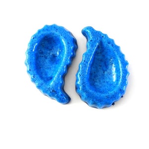 Vintage Paisley-shaped Pottery Mini Ring Dishes Set of 2 Artisan Azure Blue