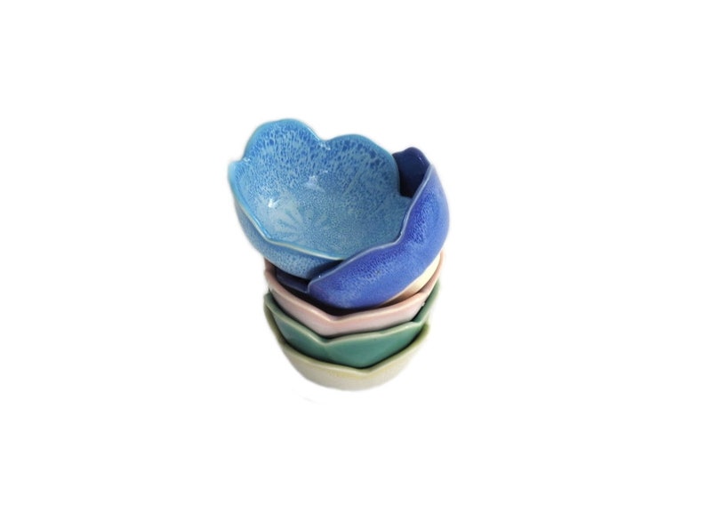 Vintage Japanese Ceramic Lotus Flower Soy Sauce Dipping Bowls Etsy