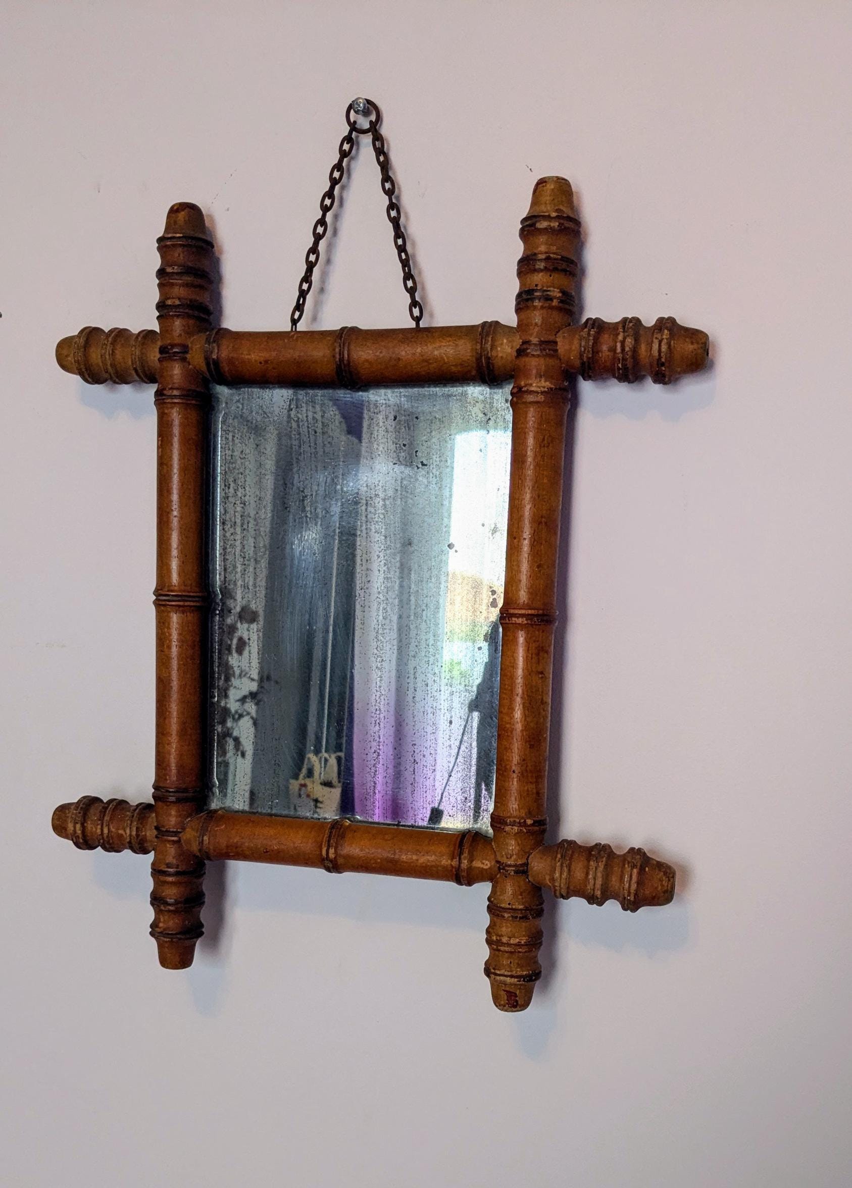 ヴィンテージ竹製ミラー（ピットガラス付き）40 x 34 cm | Wabi-sabi