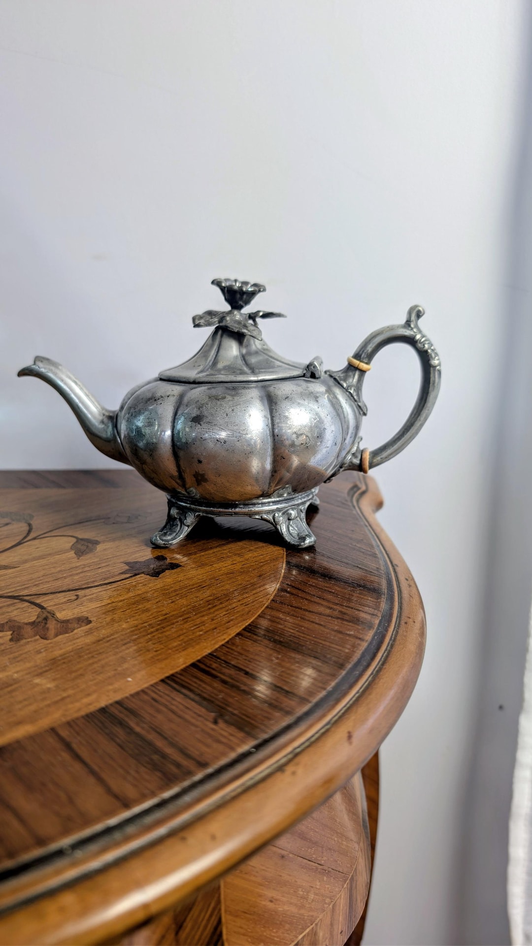 イギリス アンティーク ピューター TEA POT Sheffield 英国 Vintage Shaw & Fisher Sheffield Tinplate Teapot | English Pewter