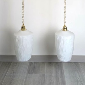 Pair of Vintage White Opaline Pendant Lights circa 1960 | Modernist Pendant Lights | Mid-Century Lighting
