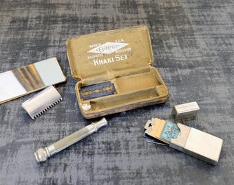 Kit de afeitado vintage Gillette Khaki, set de la Primera Guerra Mundial: set militar completo