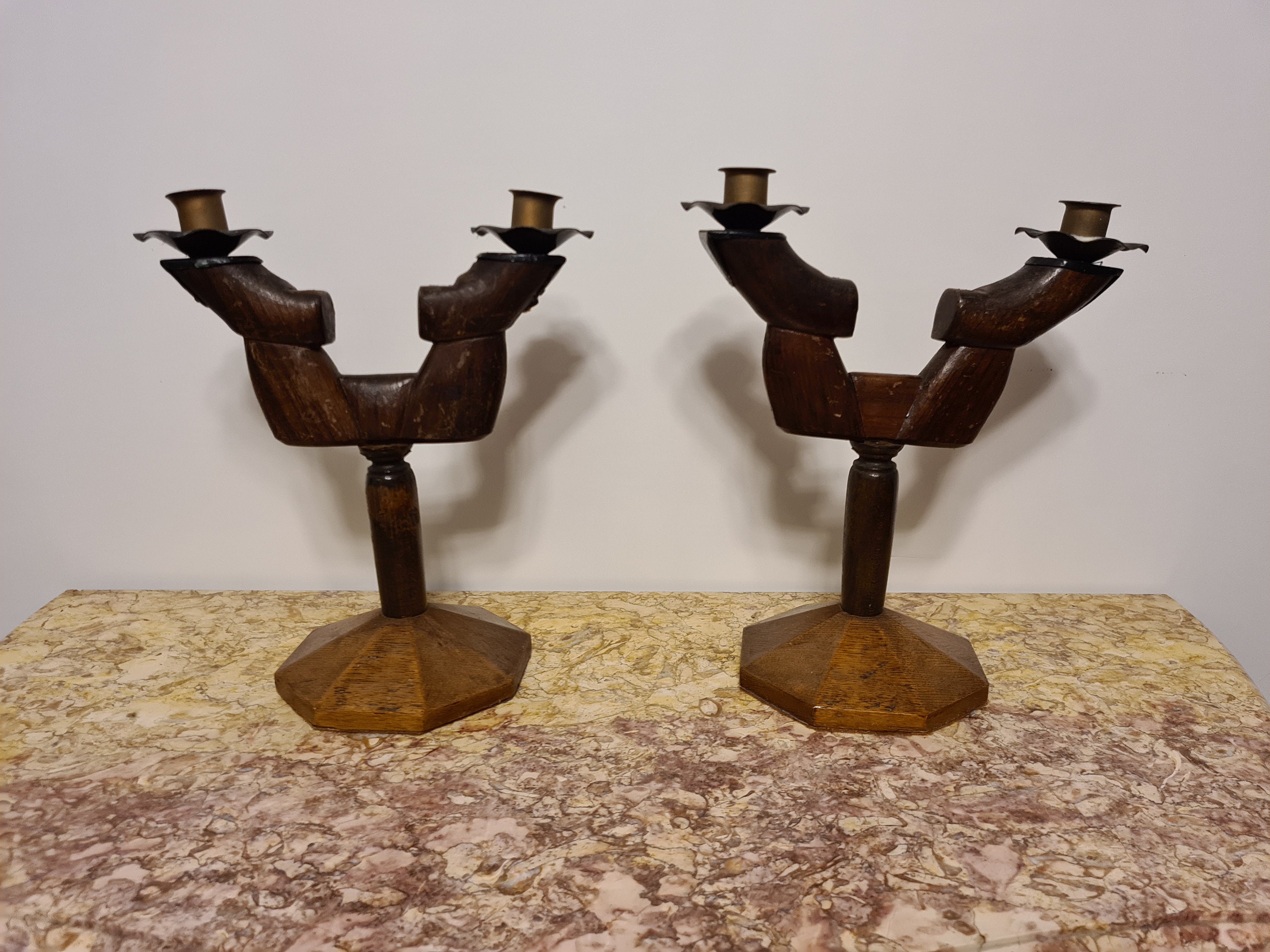 Paire de Bougeoirs Artisanaux en Crosse Fusil