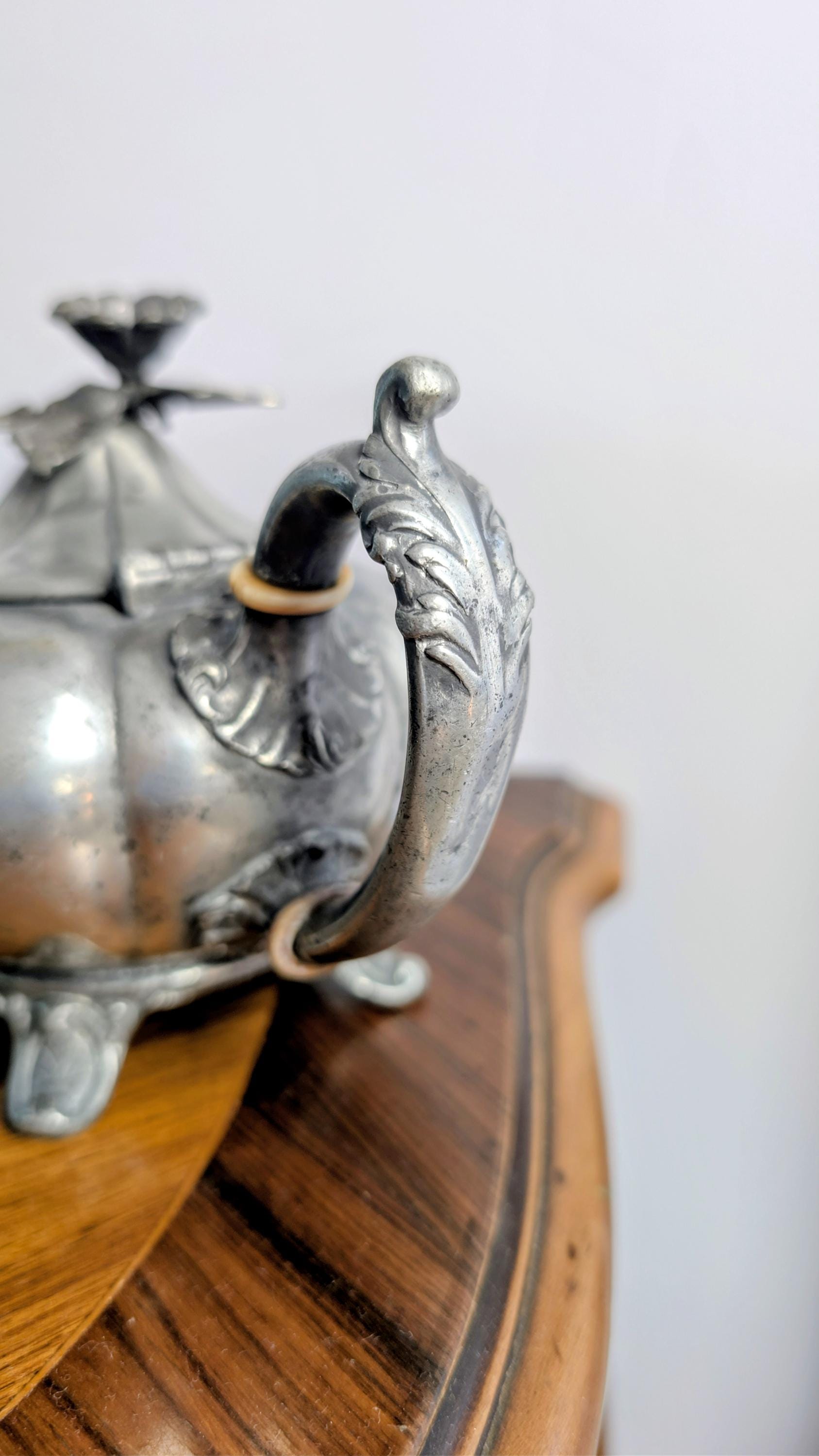 Vintage Shaw & Fisher Sheffield Tinplate Teapot | English Pewter